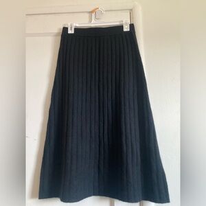 Quince Black A-Line Midi Skirt Pleated Workwear